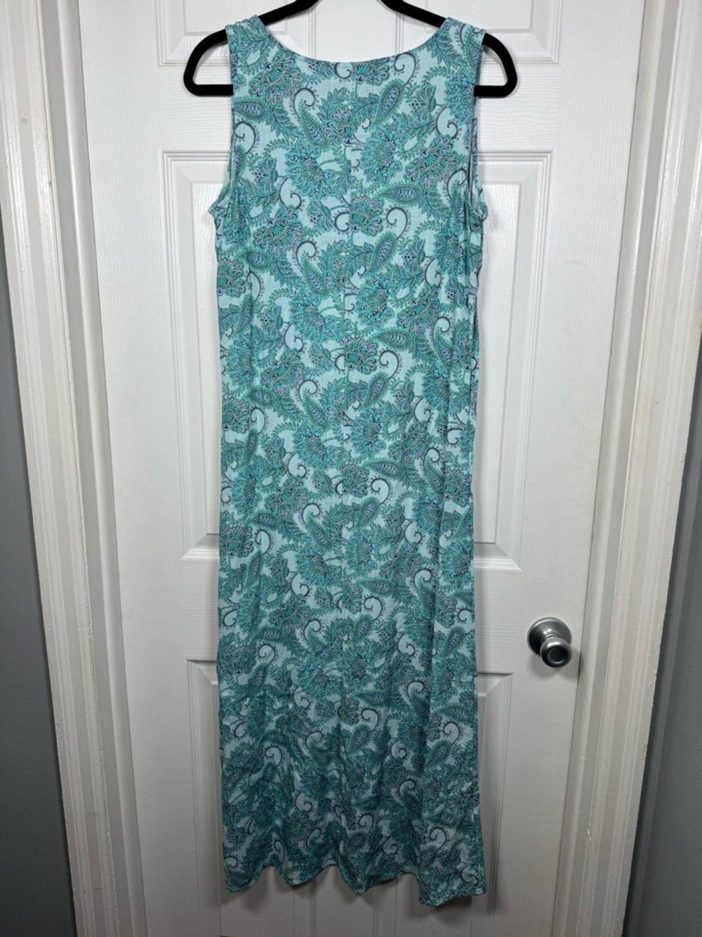 Pure Jill Linen Blend Paisley Midi Dress Blue Green Boho Relaxed - Picture 7 of 7